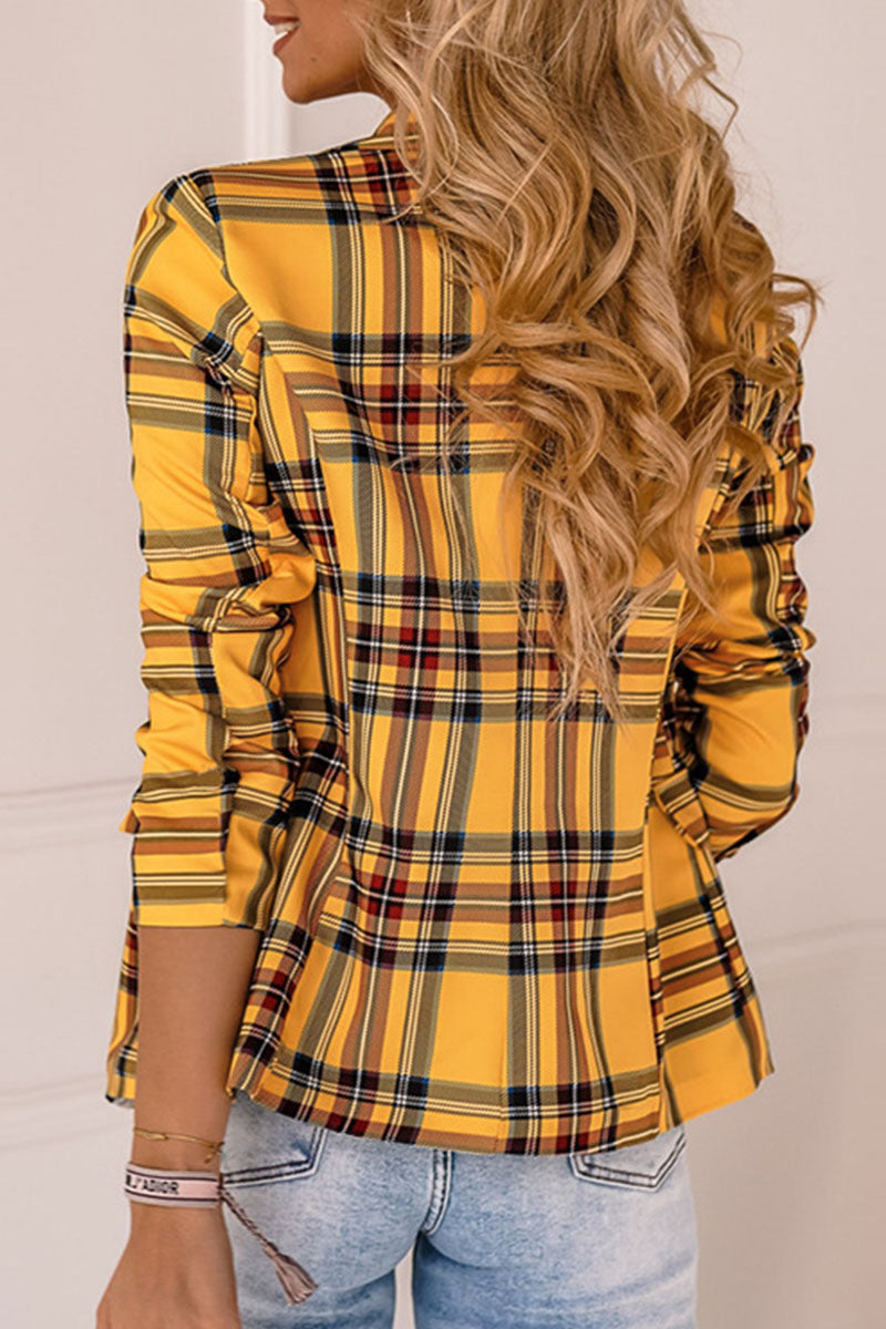 Plaid Split Joint Turn-back Collar Outerwear Ins Street