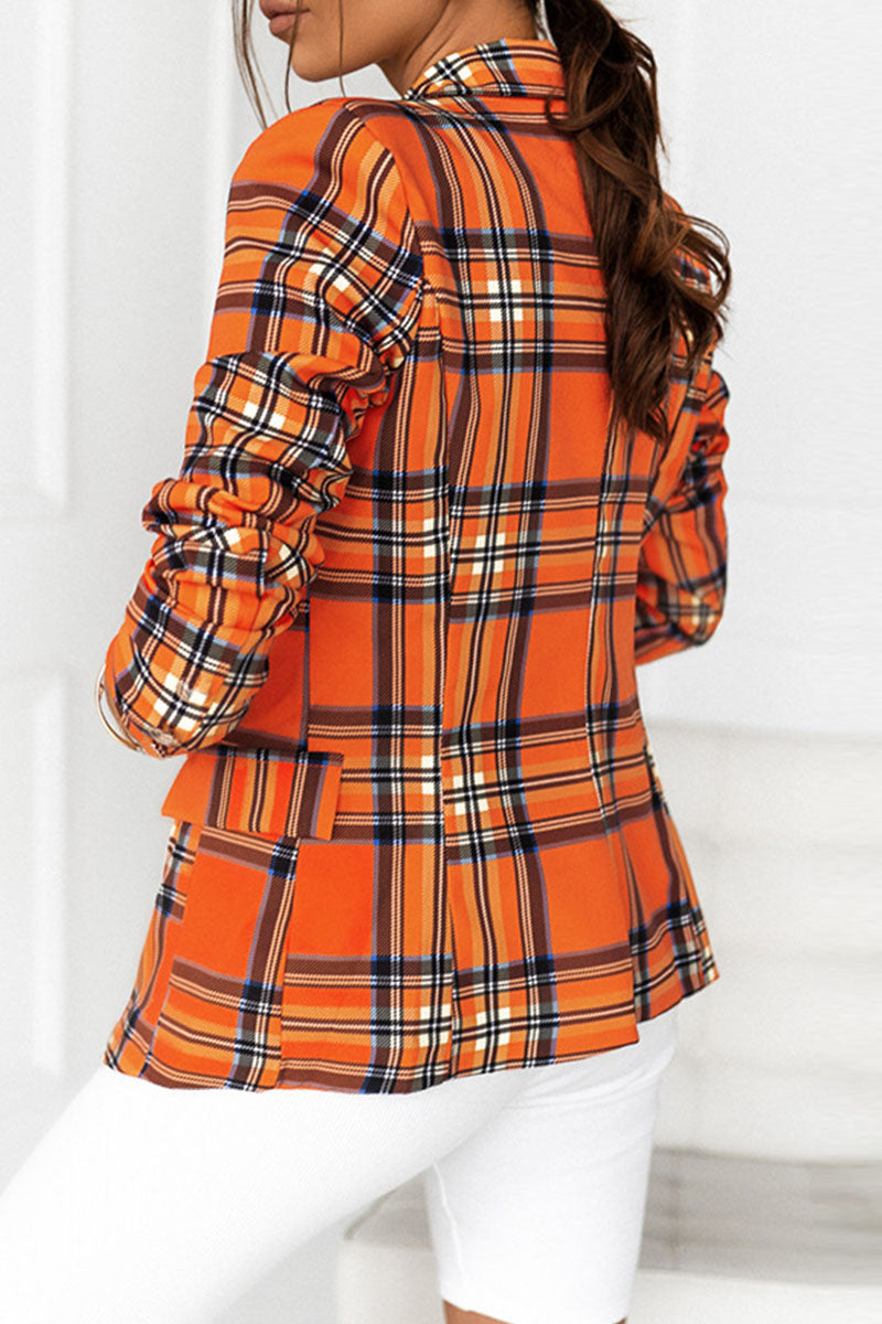 Plaid Split Joint Turn-back Collar Outerwear Ins Street