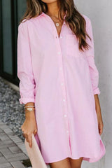 Solid Split Joint Turndown Collar Shirt Dresses Ins Street