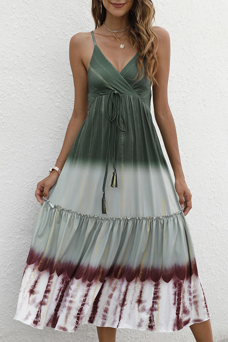 Gradual Change Split Joint V Neck Princess Dresses Ins Street