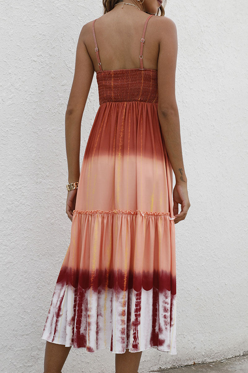 Gradual Change Split Joint V Neck Princess Dresses Ins Street