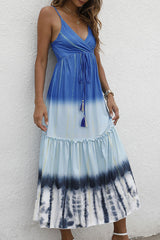 Gradual Change Split Joint V Neck Princess Dresses Ins Street