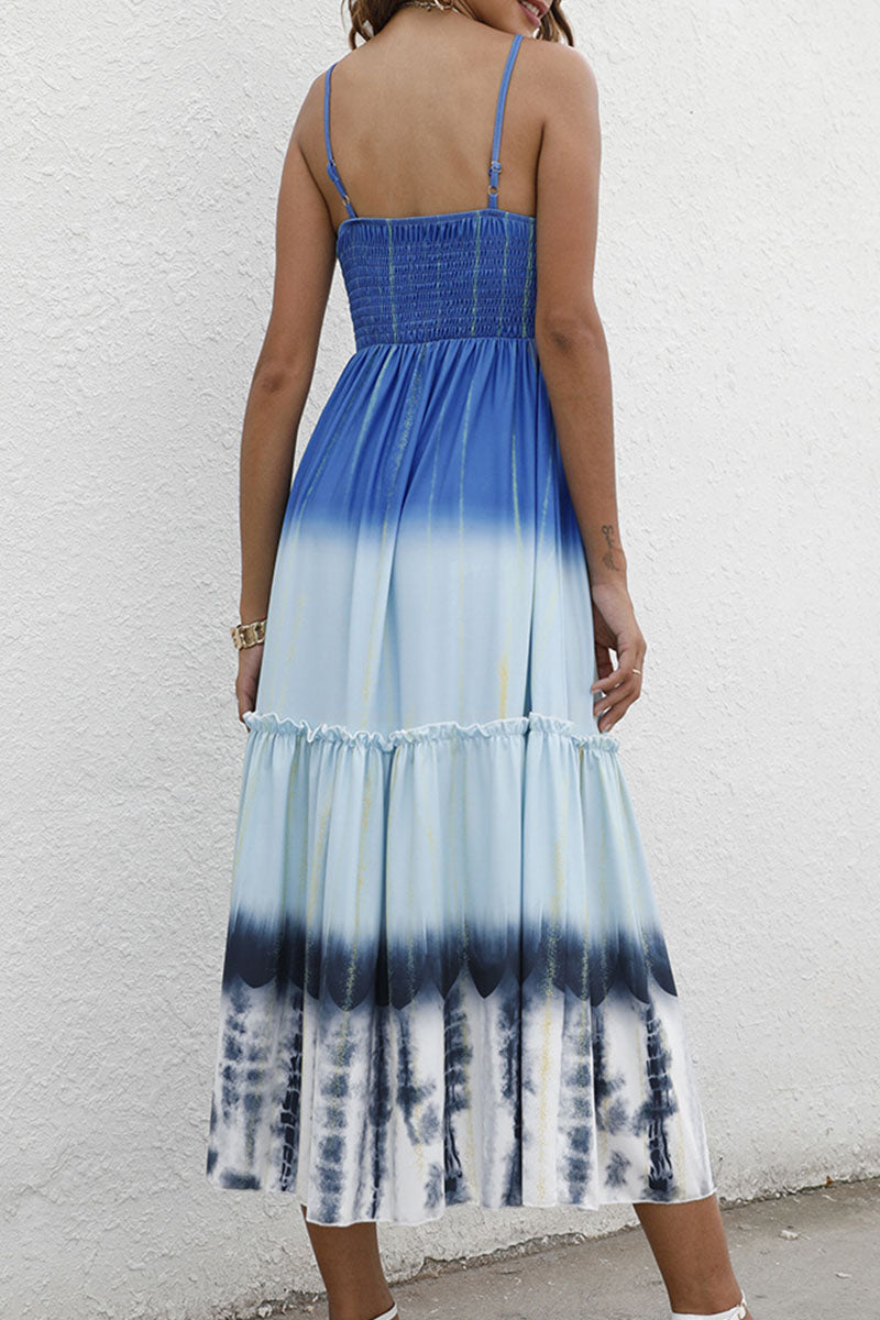 Gradual Change Split Joint V Neck Princess Dresses Ins Street