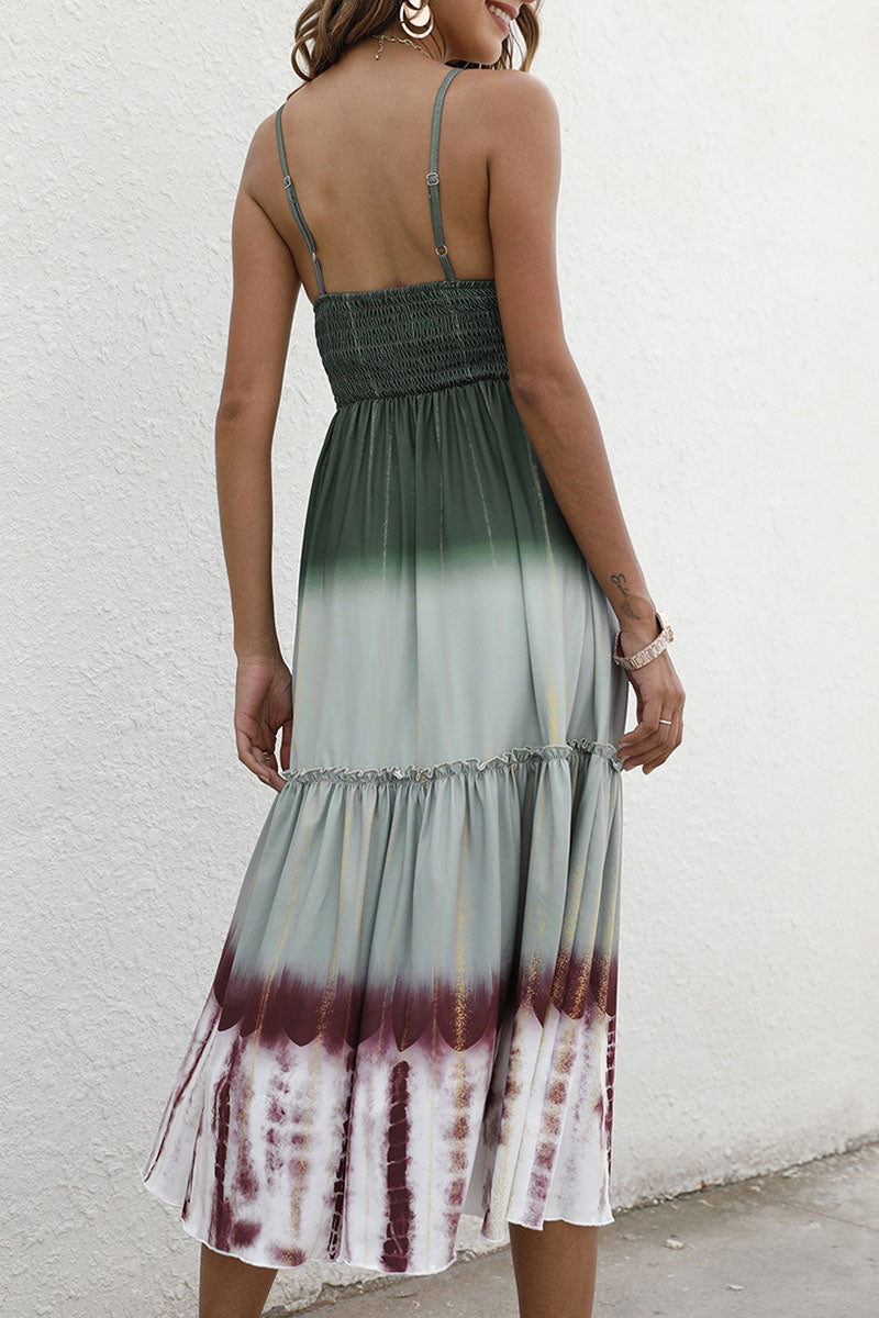 Gradual Change Split Joint V Neck Princess Dresses Ins Street