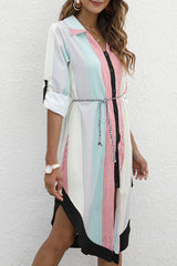 Print Turndown Collar Irregular Dresses(3 Colors) Ins Street