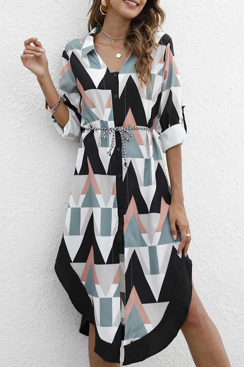 Print Turndown Collar Irregular Dresses(3 Colors) Ins Street