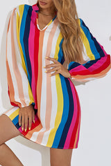 Striped Split Joint V Neck A Line Dresses Ins Street