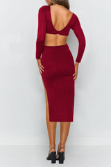 Solid Hollowed Out Backless Slit V Neck Pencil Skirt Dresses Ins Street