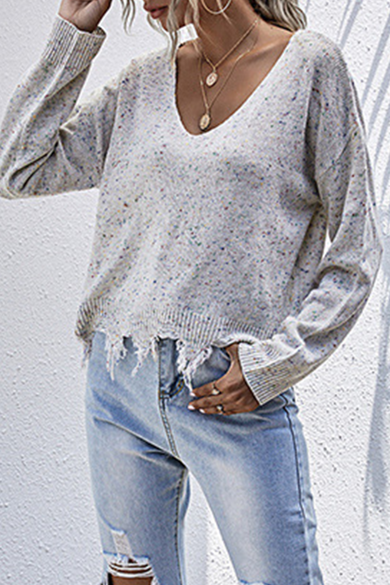 Print Tassel V Neck Tops Sweater Ins Street