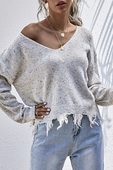 Print Tassel V Neck Tops Sweater Ins Street