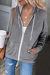 Solid Split Joint Pocket Hooded Collar Tops(4 Colors) Ins Street