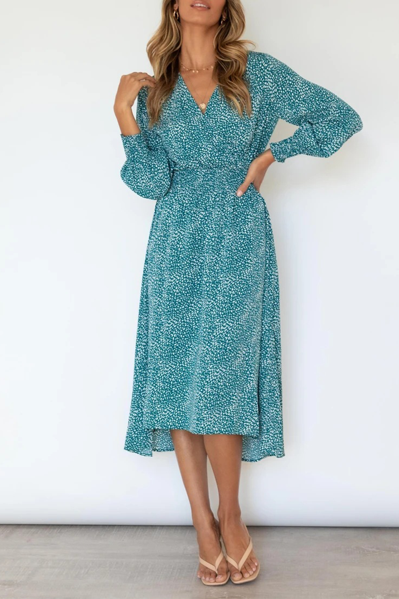 Print Split Joint V Neck Dresses Ins Street