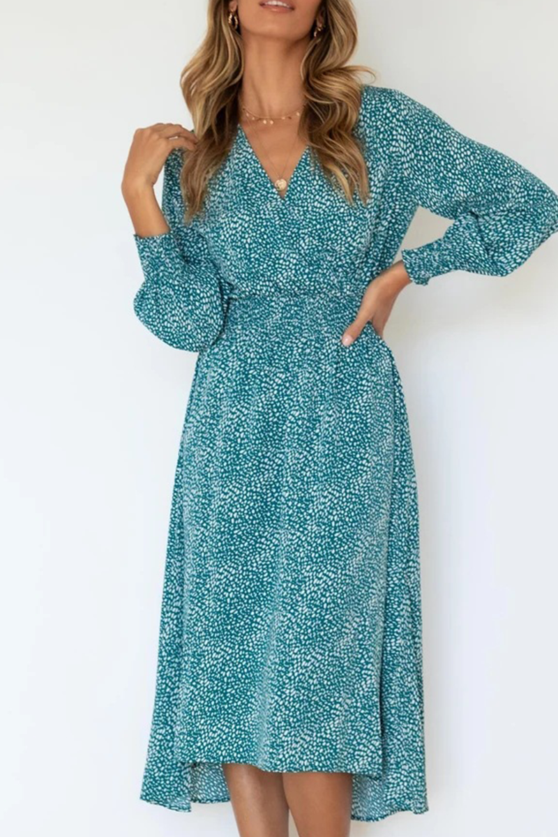 Print Split Joint V Neck Dresses Ins Street