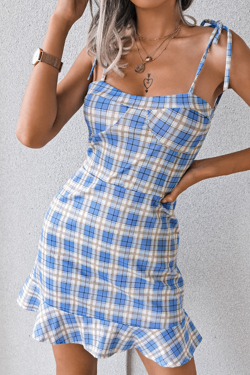 Casual Elegant Plaid Split Joint Flounce Strapless Wrapped Skirt Dresses Florcoo