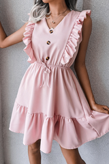 Casual Elegant Solid Buckle Flounce V Neck Waist Skirt Dresses Florcoo