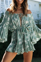 Casual Floral Split Joint Frenulum Off the Shoulder A Line Dresses Ins Street