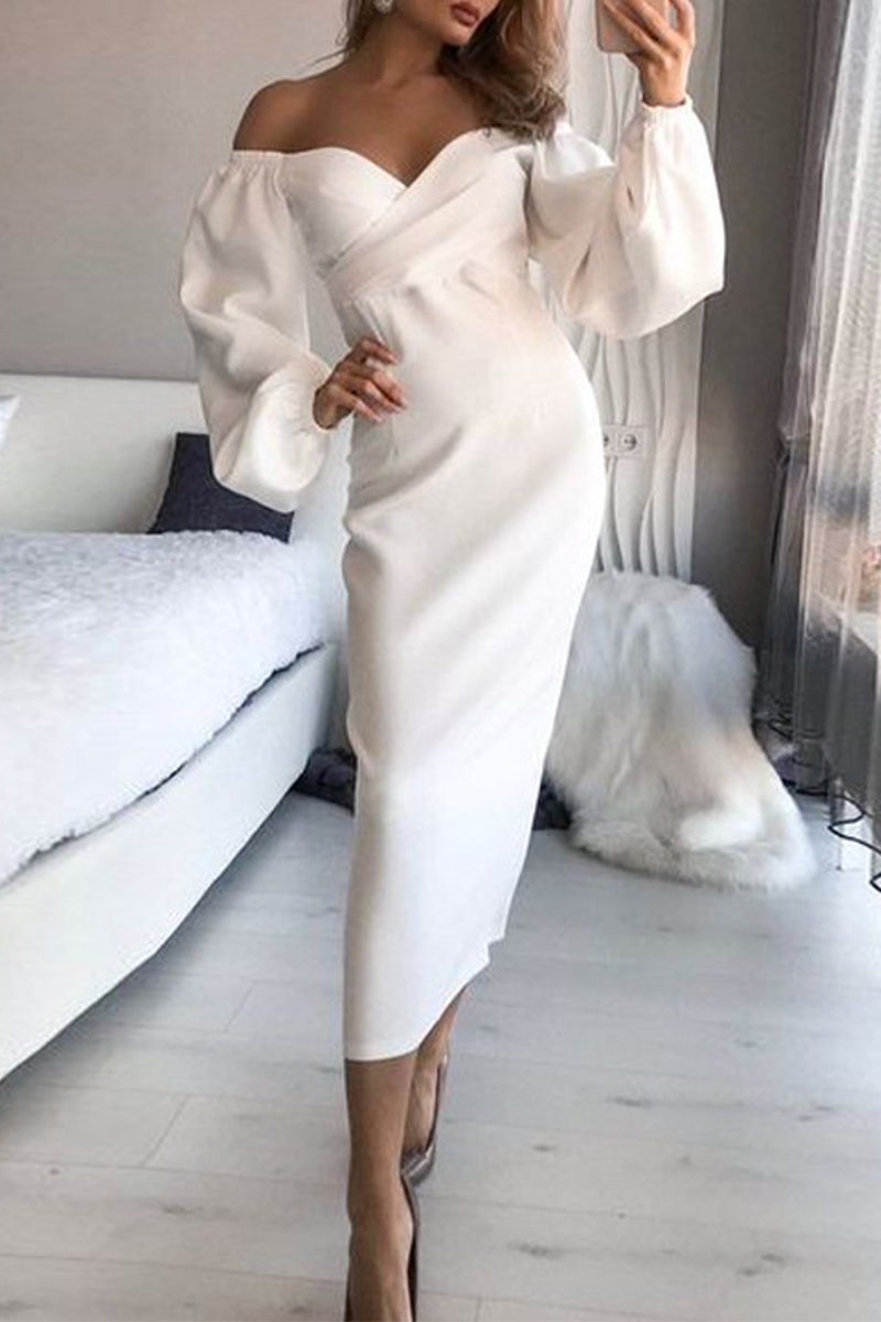 Elegant Solid Split Joint Fold Strapless Pencil Skirt Dresses Ins Street