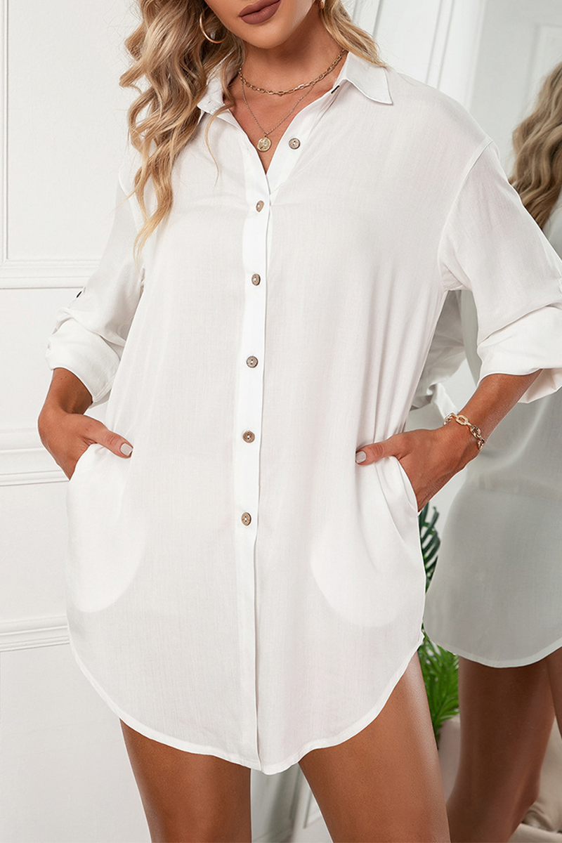 Solid Buckle Turndown Collar Shirt Dress (6 Colors) Ins Street