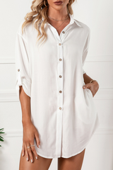 Solid Buckle Turndown Collar Shirt Dress (6 Colors) Ins Street