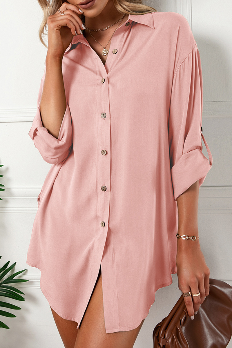 Solid Buckle Turndown Collar Shirt Dress (6 Colors) Ins Street