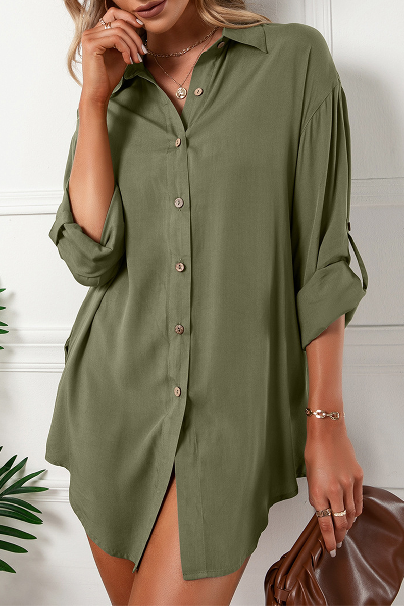 Solid Buckle Turndown Collar Shirt Dress (6 Colors) Ins Street