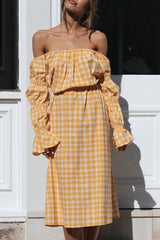 Plaid Split Joint Off the Shoulder Waist Skirt Dresses Ins Street