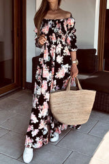 Print Split Joint Off the Shoulder A Line Dresses Ins Street