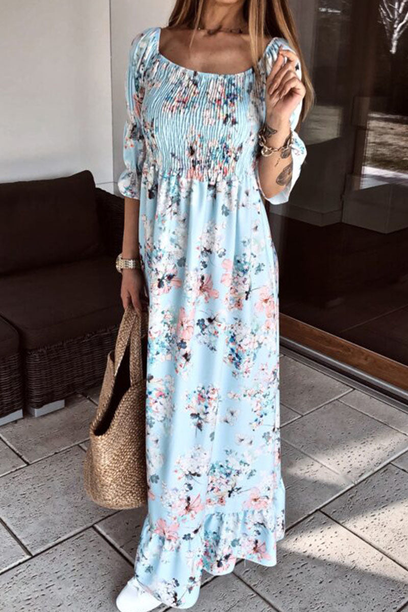 Print Split Joint Off the Shoulder A Line Dresses Ins Street