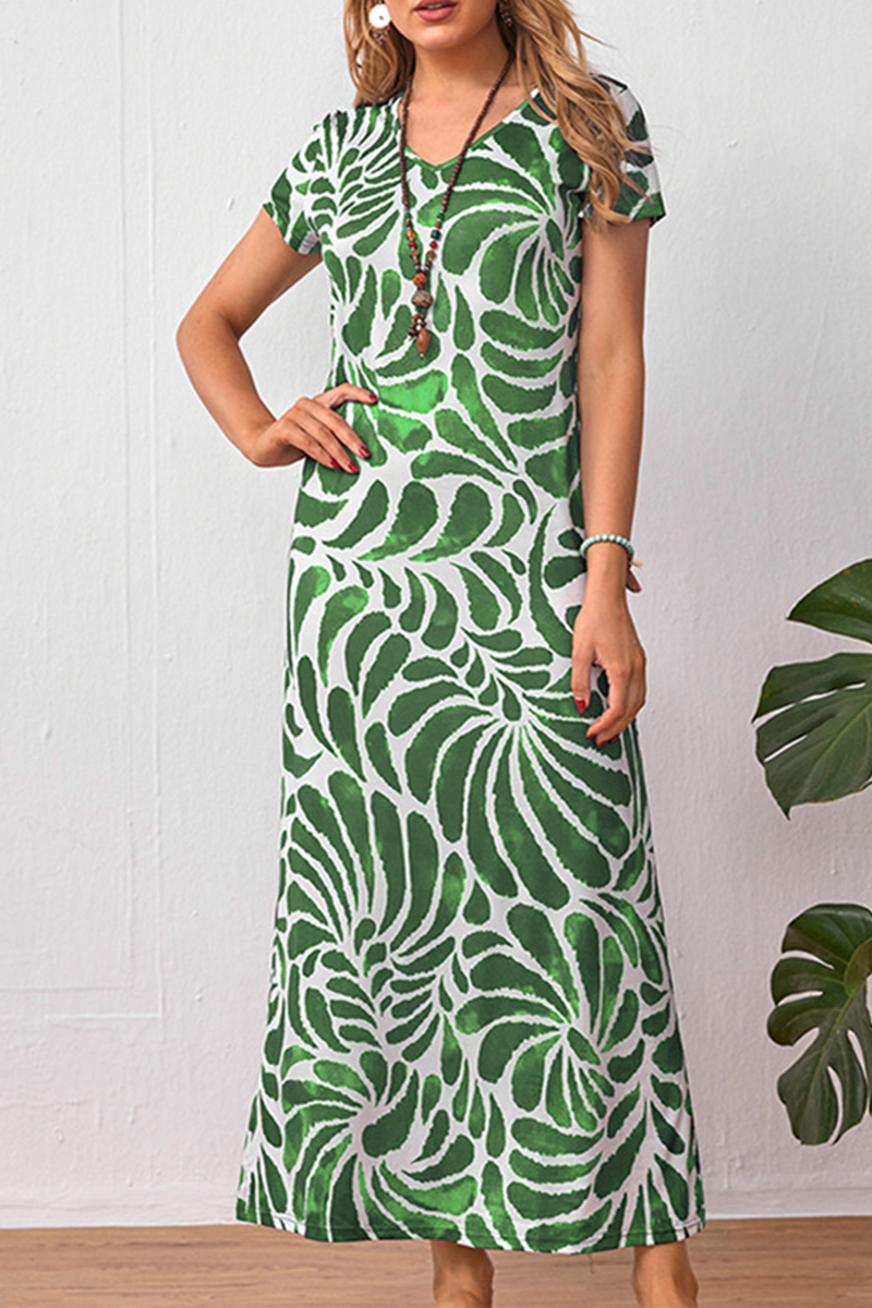 Print Split Joint V Neck A Line Dresses Ins Street