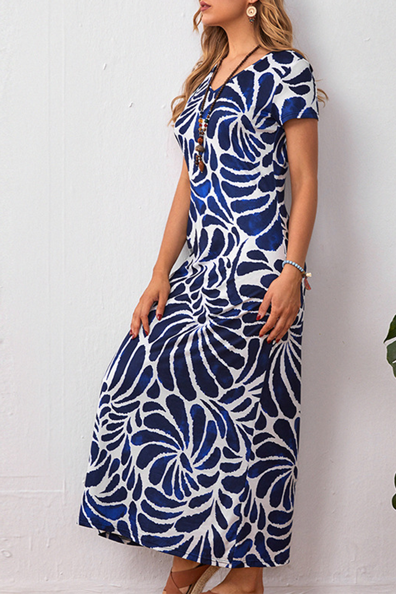 Print Split Joint V Neck A Line Dresses Ins Street