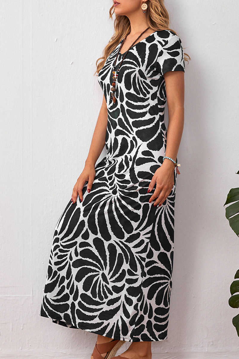 Print Split Joint V Neck A Line Dresses Ins Street