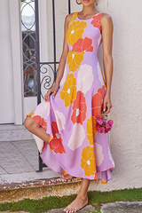 Print Split Joint O Neck Waist Skirt Dresses Ins Street