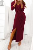 Solid Slit Fold V Neck Evening Dress Dresses(3 Colors) Ins Street