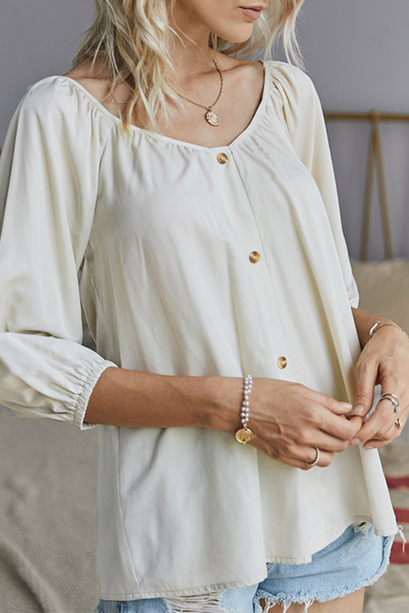 Solid Buckle V Neck Tops Ins Street