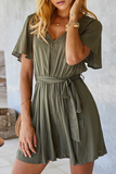 Solid Split Joint Buckle O Neck Jumpsuits Ins Street