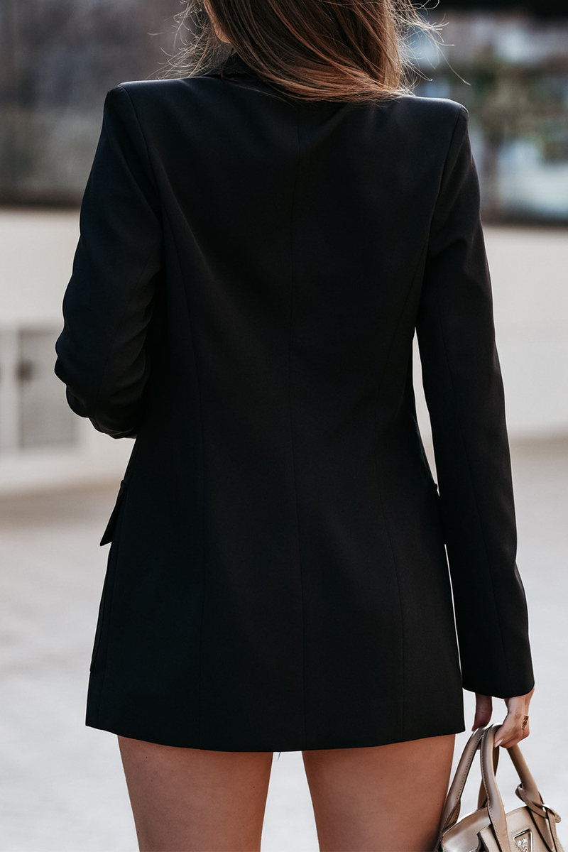 Solid Pocket Buckle Turn-back Collar Outerwear Ins Street