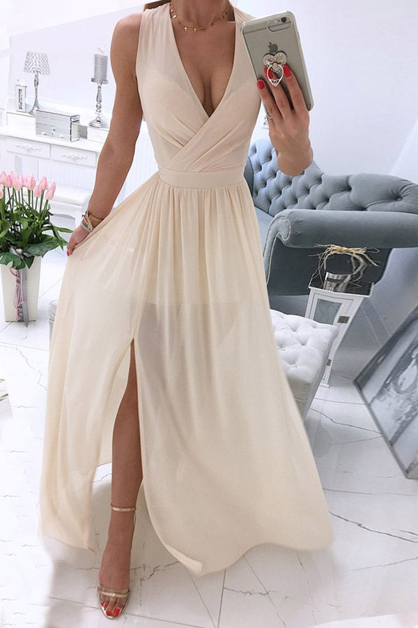 Solid Split Joint V Neck A Line Dresses(5 Colors) Ins Street