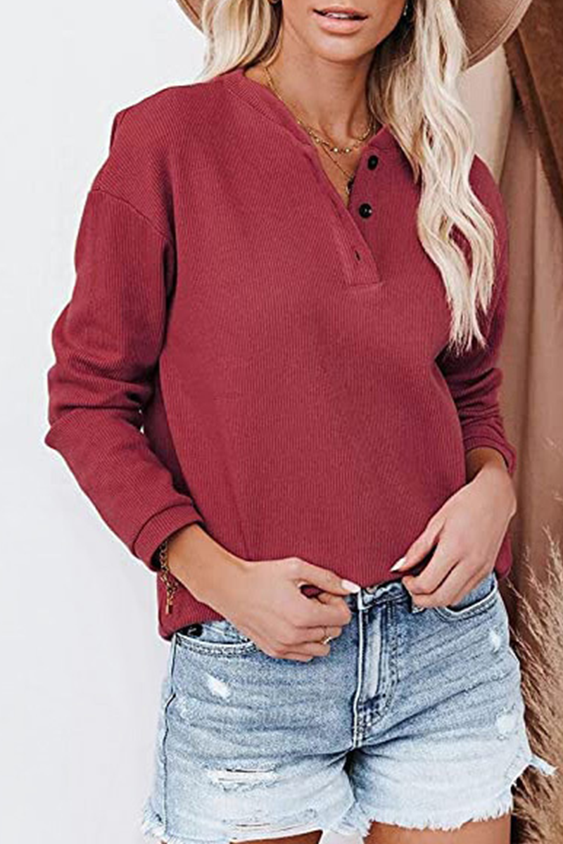 Solid Buckle O Neck Tops Ins Street