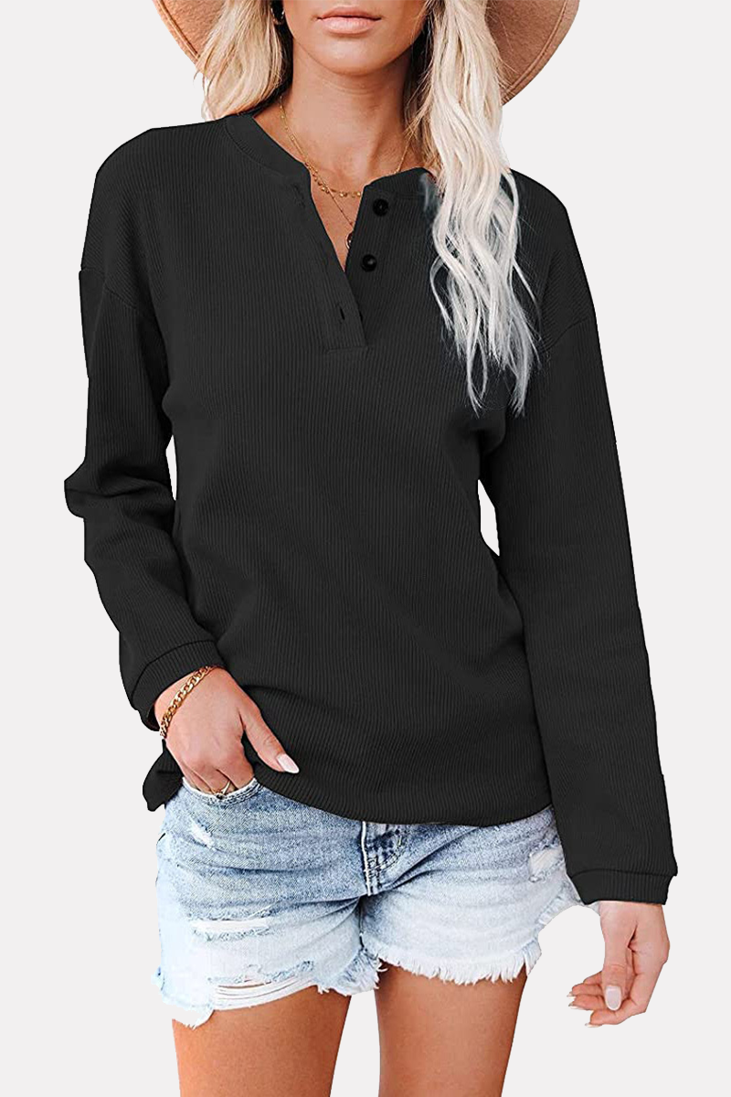 Solid Buckle O Neck Tops Ins Street