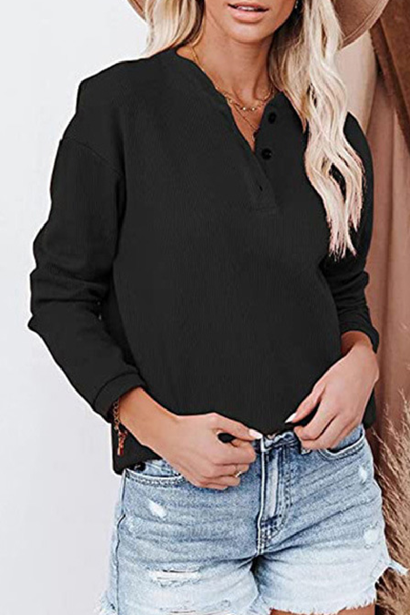 Solid Buckle O Neck Tops Ins Street