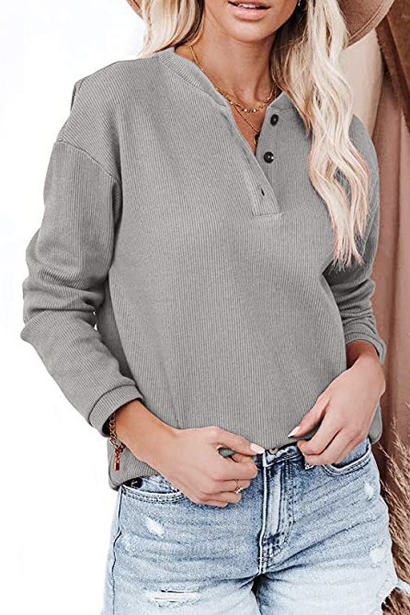 Solid Buckle O Neck Tops Ins Street