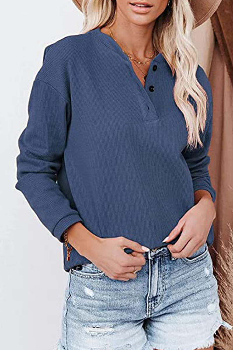 Solid Buckle O Neck Tops Ins Street