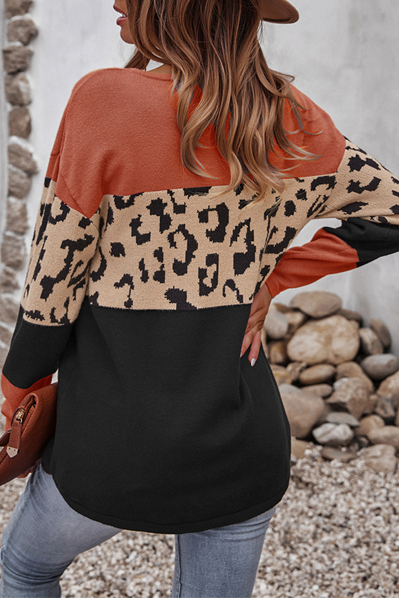 Casual Leopard Split Joint  Contrast O Neck Tops£¨4 colors£© Florcoo