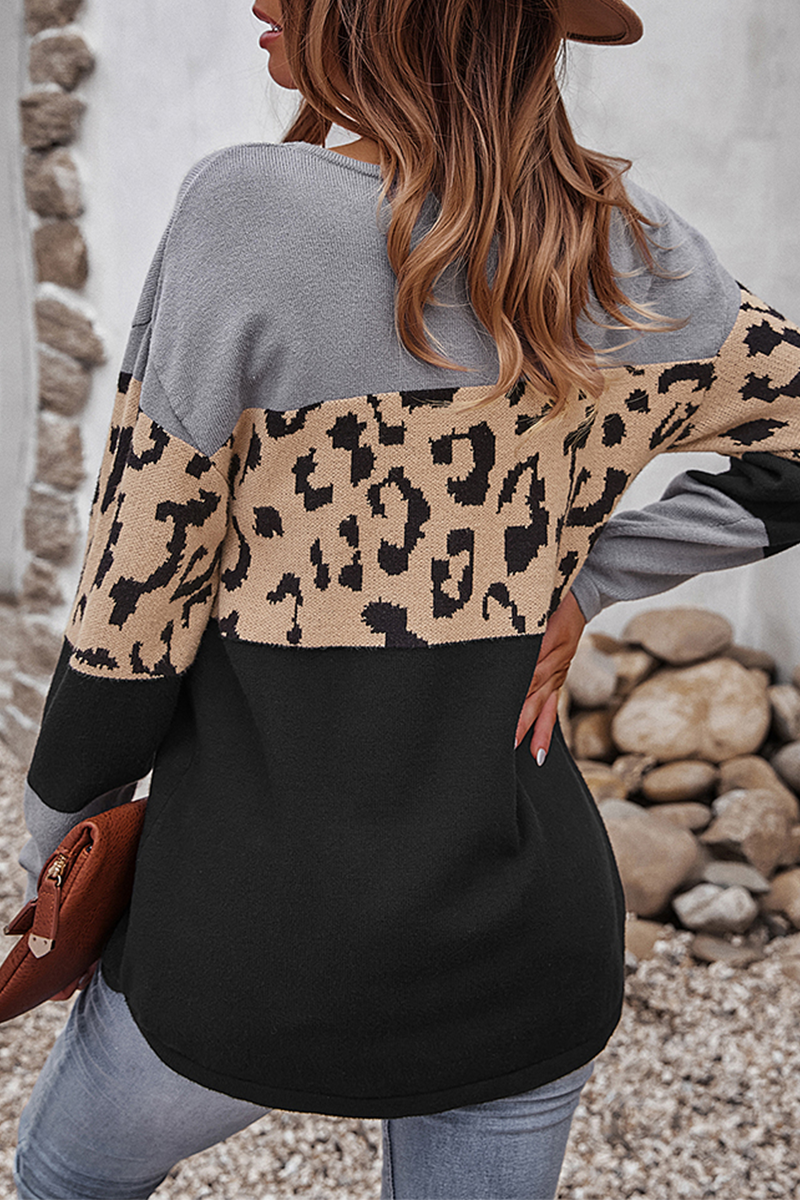 Casual Leopard Split Joint  Contrast O Neck Tops£¨4 colors£© Florcoo