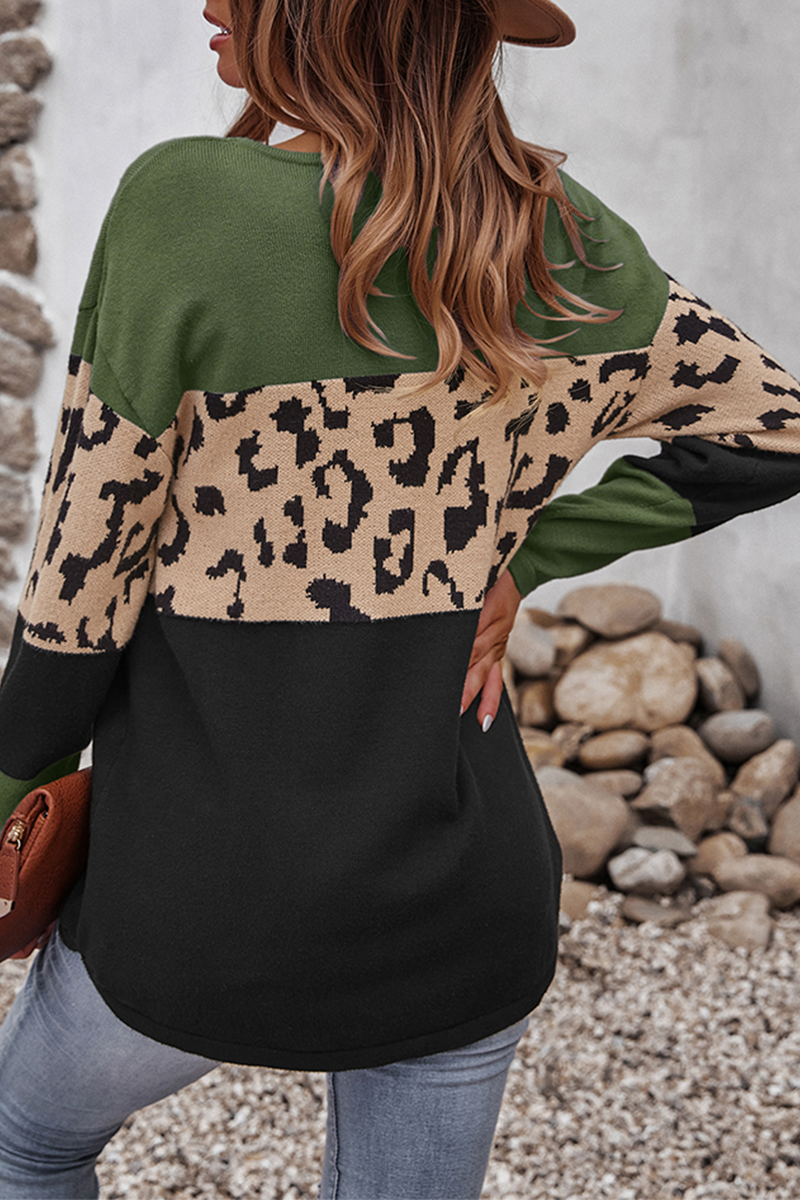 Casual Leopard Split Joint  Contrast O Neck Tops£¨4 colors£© Florcoo