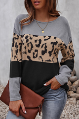 Casual Leopard Split Joint  Contrast O Neck Tops£¨4 colors£© Florcoo