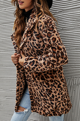 Casual Leopard Split Joint Pocket Turndown Collar Outerwear Florcoo