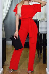 Casual Elegant Solid Split Joint Strap Design O Neck Straight Jumpsuits Florcoo