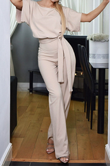 Casual Elegant Solid Split Joint Strap Design O Neck Straight Jumpsuits Florcoo