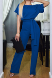 Casual Elegant Solid Split Joint Strap Design O Neck Straight Jumpsuits Florcoo